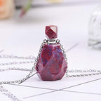 Women Long Necklace Natural Crystal Gemstone Aroma Essential Oil Diffuser Perfume Bottle Necklace Pendant for Women Irregular Unpolished Jewelry (Red Agate)