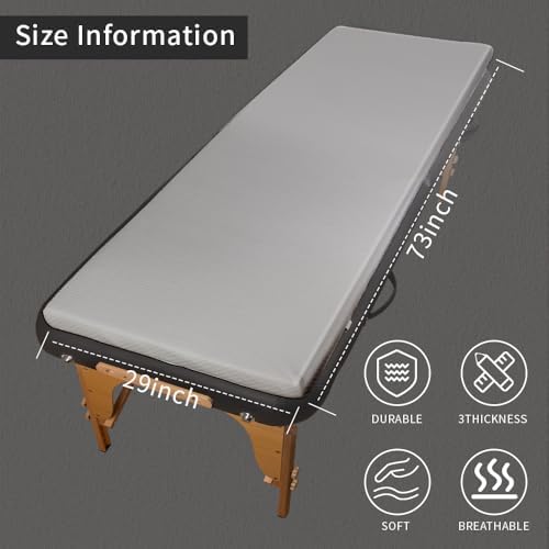 Grey Lash Bed Memory Foam Massage Table Topper, 73x29x2 inch, Removable Cover, Non-Slip, Elastic Bands