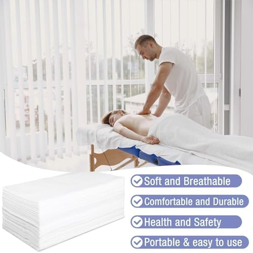 100 Pack 31.5" X 71" Disposable Massage Bed Cover White Non Woven Fabric Massage Bed Sheets Waterproof Breathable Massages Table Sheets for Spa, Beauty