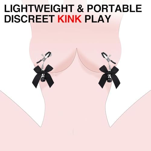 BDSM Bondage Nipple Clamps Collar Set Sex Toys, Nipple Stimulation Adjustable Nipple Clamp Metal Chain with 2Pcs Bow Nipple Clips Jewelry with Bell for Adult Play Toy Solo or Couple Kinky Pleasure