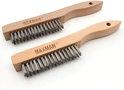 MAXMAN Wire Brush, Heavy Duty Stainless Steel Wire Brushes for Cleaning Rust, Grill Brush, Steel Brush for Paint Removal, Welding, Stiff Bristle Metal Brush with 10" Long Beech Handle, Large, 2Pcs