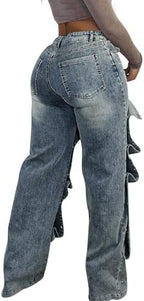 Baggy Jeans for Woman High Waist Patchwork Straight Leg Denim Pants Trendy Y2K Jeans for Club