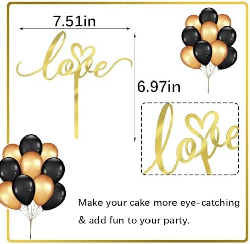 Golden Acrylic Love Cake Topper,Valentine's Day/Wedding Theme/Bridal Shower/Engagement Anniversary Party Decoration