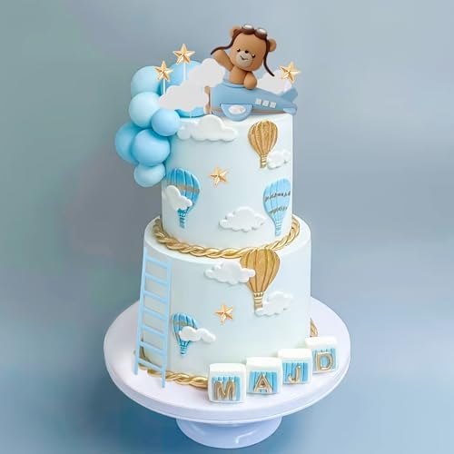 LaVenty Blue Airplane Cake Topper Airplane Cake Decorations Plane Cake Topper for Time Flies 1st Birthday Decorations Airplane Birthday Baby Shower Decorations