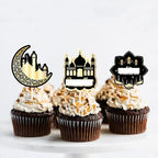 12Pcs Eid Mubarak Cupcake Toppers Moon Ramadan Kareem Happy Eid Cupcake Picks for Theme Party Cake Decorations Supplies