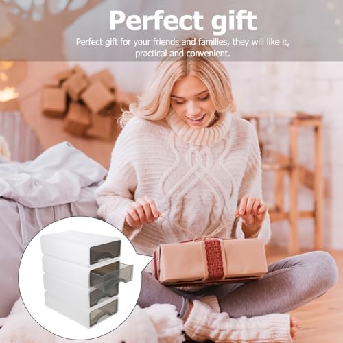 4 Pieces Small Drawer Storage Boxes Desktop Organizer for Stationery and Makeup, Pearl White with Gray Drawers, Compact Plastic Desktop Sundry Holder for Home Office Use