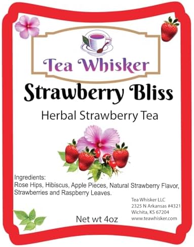 Tea Whisker - Strawberry Bliss | Fruity Herbal | Loose Leaf Tea | 4 Ounce Pouch | Serve Iced or Hot | Non-Caffeinated