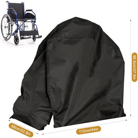 Waterproof Wheelchair Cover for Electric Power Chairs - All-Weather Heavy Duty 600D Oxford Fabric with Storage Bag, Travel Mobility Scooter Cover Fits up to 44"L x 38"H (Black)