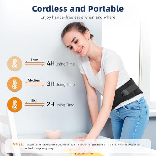 Comfytemp Cordless Heating Pad with Back Brace for Lower Back, FSA Eligible HSA Portable Wireless Wearable Heated Rechargeable Lumbar Support Mothers Day Gift, 3 Heat 3 Timer, 52"(No Massage)