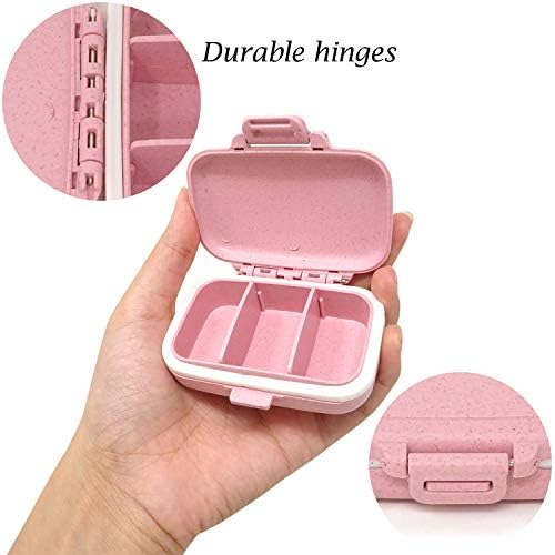 Honbay Vitamin Organizer Box Portable Travel Pill Case Healthy Eco-Friendly Wheat Straw Small Pill Box (Cherry Pink)
