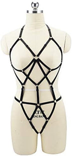 LIVE4COOL Women Harness Cupless Cage Bra Set Elastic Lingerie for Women Adjustable Hollow Out Strappy Set Sexy Strap Belt