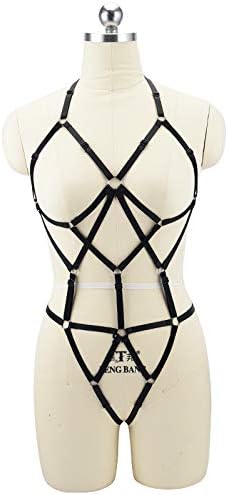LIVE4COOL Women Harness Cupless Cage Bra Set Elastic Lingerie for Women Adjustable Hollow Out Strappy Set Sexy Strap Belt