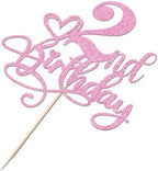 Happy 2nd Birthday Cake Topper，Anniversary Party/Boy or Girl Two Year Old Birthday Party Supplies Pink Glitter