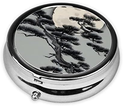 Pine Tree Under The Moonround Pill Box, 3 Compartment Round Pill Box Organizer, ^&Portable Travel Pill Box for Traveling.