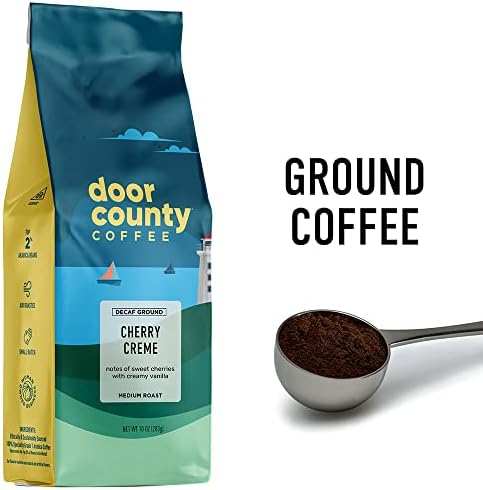 Door County Coffee Cherry Creme DECAF Flavored Coffee - 10oz Bag - Ground Medium Roast - 100% Arabica