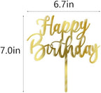 Handmade happy birthday Cake Topper, Happy Birthday Cake Bunting Decor,Birthday Party Decoration Supplies (Acrylic gold)