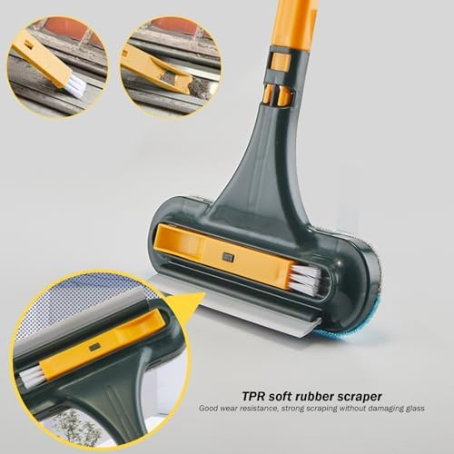 Window Screen Cleaning Brush 4PCS/Set 3 in 1 Double-Sided Window Screen Cleaner Dry＆Wet Long Handle Washable Window Cleaner Tool Home Accessory