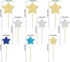 Gyufise 42Pcs Star Cupcake Toppers Gold Silver Blue Glitter Mixed Size Twinkle Little Star Cupcake Picks Decorations for Wedding Engagement Baby Shower Birthday Party Supplies