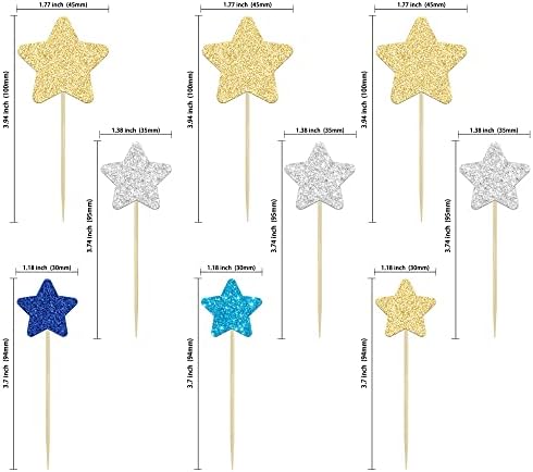 Gyufise 42Pcs Star Cupcake Toppers Gold Silver Blue Glitter Mixed Size Twinkle Little Star Cupcake Picks Decorations for Wedding Engagement Baby Shower Birthday Party Supplies