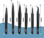 6 Pcs Precision Tweezers Set, Premium Anti-Static Stainless Steel Tweezer, ESD Curved of Tweezers for Electronics, Craft, Laboratory Work, Jewelry-Making, etc