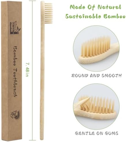 Bamboo Toothbrushes for Adults, BPA-Free Soft Tapered Bristles, Eco-Friendly Natural Organic Wooden Toothbrush, 10-Count Toothbrushes Travel Set