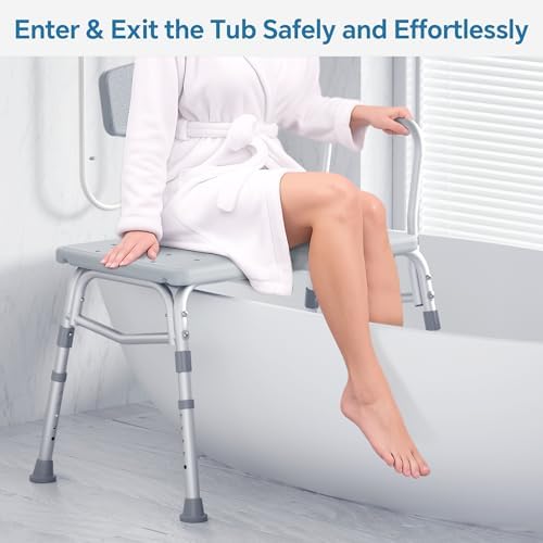 HOMLAND Tub Transfer Bench for Bathtub, FSA/HSA Eligible 400 lbs Heavy Duty Shower Chair with Backrest, Slip-Resistant Feet, Height Adjustable Shower Bench Shower Seat for Elderly and Disabled