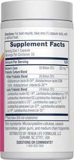 Renew Life Women's Probiotic Capsules, 50 Billion CFU Guaranteed, Supports pH Balance, Vaginal, Urinary, Digestive and Immune Health(2), L. Rhamnosus GG, Dairy, Soy and Gluten-Free, 30 Count