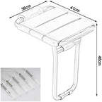White Shower Seat with Leg, Wall Mount Folding Bathroom Stool Fold Up Changing Shoes Stool Bath Chair for Adults Elderly Disabled, Max 250kg