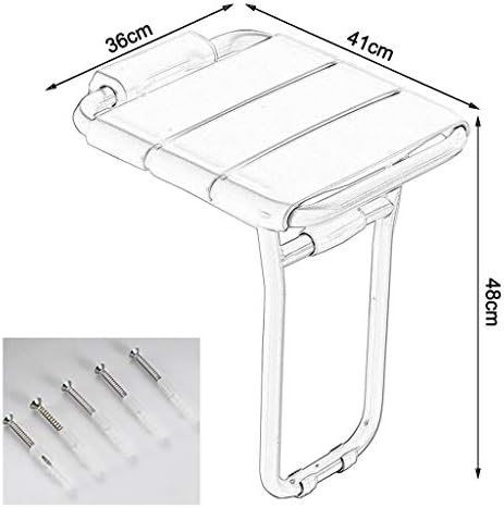 White Shower Seat with Leg, Wall Mount Folding Bathroom Stool Fold Up Changing Shoes Stool Bath Chair for Adults Elderly Disabled, Max 250kg