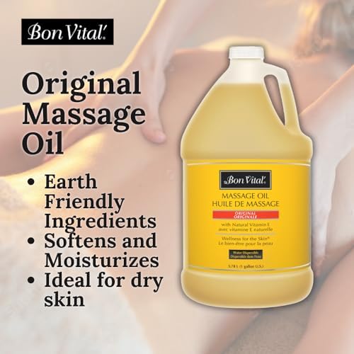 Bon Vital' Original Massage Oil, 1 Gallon Unscented Professional Massage Oil with Natural Oils & Vitamins, Water-Dispersible, No Nut Oils, Smooth Glide for All Massage Modalities