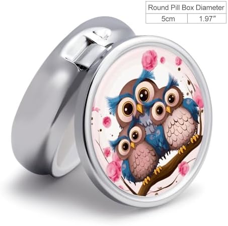 Cute Owls Pill Case with 3 Compartments, Round Pill Organizer for Travel, Portable Pocket Purse Medicine, Vitamin Box for Daily Use, Waterproof Medicine Holder