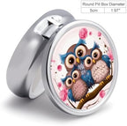 Cute Owls Pill Case with 3 Compartments, Round Pill Organizer for Travel, Portable Pocket Purse Medicine, Vitamin Box for Daily Use, Waterproof Medicine Holder
