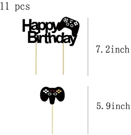 11 Pcs Video Game Happy Birthday Cake Toppers Cupcake Decorations Set Game Controllers Cake Decorations Picks for Man Or Kids Game Themed Birthday Party Supplies