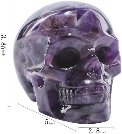 5''Natural Dreamy Amethyst Crystal Skull Head Hand Carved Reiki Healing Stone Statue Healing Home Office Art Room Decoration