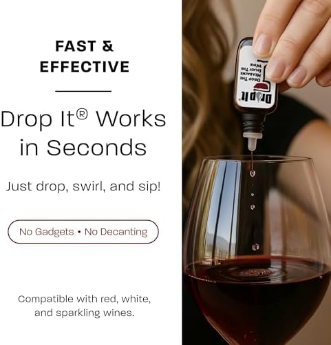 Drop It Wine Drops, Original - 10 mL Bottle - Naturally Reduces Sulfites and Tannins in Red, White & Sparkling Wines - Portable & Easy to Use - Treats Up to 55 Glasses or 9 Bottles of Wine - USA Made