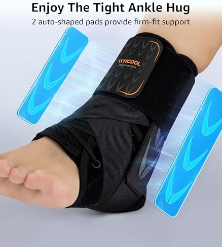 Slim-Fit Ankle Brace for Sprained Ankle, Quick Lace Up Ankle Support for Women Men with 2 Auto-Shaped Pads, Air Fabric Cool Ankle Stabilizer for Injury Recover, Running,Sports, M(12”-13”)