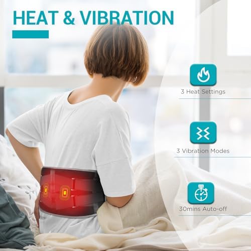 Comfytemp Cordless Heating Pad with Massager for Back, Portable Lower Back Massager FSA Eligible HSA Rechargeable Wireless Electric, Birthday Gifts for Women Men Mom Dad Seniors 3 Heat 30mins Auto-Off