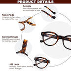 Reading Glasses for Women Men Retro Round Frame Blue Light Blocking Readers Computer Glasses with Spring Hinges