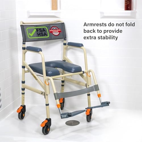 SolutionBased - - Lightweight Aluminum Folding Rolling Shower Chair for Elderly and Disabled - Rolling Commode Shower Wheelchair - Commode - Handicap Shower Chair with Wheels