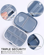 MEACOLIA 2 Pack 8 Compartments Travel Pill Organizer Box Moisture Proof Small Pill Case for Pocket Purse Daily Pill Holder Container for Medicine Vitamin (Dark Blue & Red)