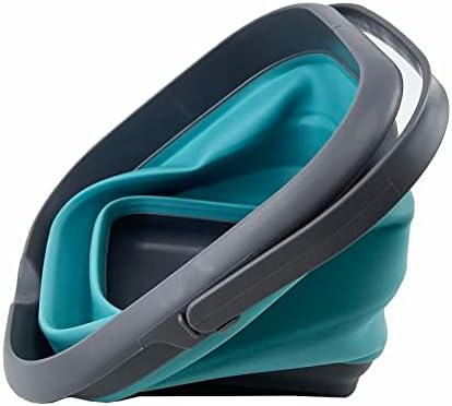 SAMMART 8.5L (2.2 Gallon) Collapsible Square Handy Bucket/Foldable SquareWater Pail/Portable Tub with Handle. Size 31cm (Square) (Grey/Crystal Blue)