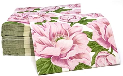 Gift Boutique 100 Pink Peony Floral Luncheon Napkins Disposable Paper Peonies Flower Lunch Napkin for Spring Summer Baby Shower Birthday Tableware Party Supplies