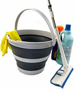 SAMMART 10L (2.6 Gallon) Collapsible Plastic Round Bucket - Foldable Round Tub with Handle- Portable Fishing Water Pail - Pop Up Saving Outdoor Waterpot, Dia.: 13 inches (Grey/Charcoal Black)