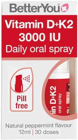 BetterYou D3000 and K2 Vitamin D Daily Oral Spray - Convenient Alternative for Tablets - Supports Bone Health and Boost Immune System - Prevents Blood Clotting - Natural Peppermint Flavor - 0.4 oz