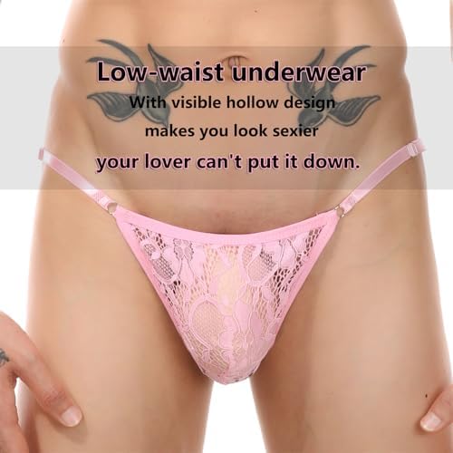 Men's Lace Sissy Thong Panties Sexy Low Rise T-back G-string Underwear Sheer Gay Lingerie Crossdresser