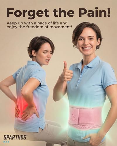 Sparthos Back Support Belt - Immediate Relief from Back Pain - Breathable With Lumbar Pad - Lower Backbrace For Home & Lifting At Work - For Men & Women - Fits 31–38″ Waist (Pink-S, Check Sizing)