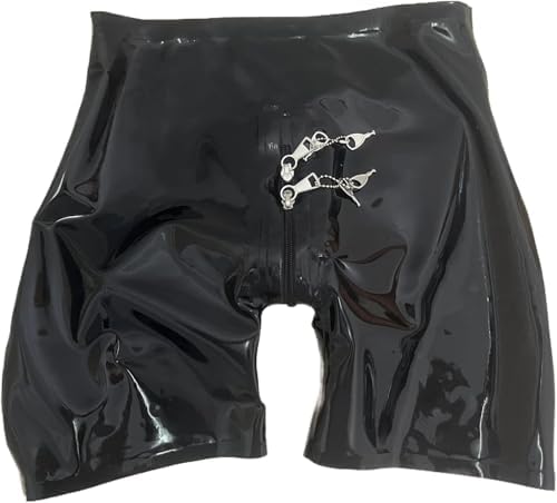 Men's Latex Shorts Boxers with Sheath Condom Lockable Zip Handmade