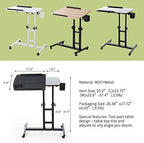 Bedside Table with Wheels, Height-Adjustable Laptop Desk, Computer Workstation, Bed Side Table, Tiltable Table and Mouse pad for Laptop-Light Brown