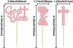 Gyufise 24Pcs Pink Glitter God Bless and Cross Cupcake Toppers Girl Babyshower Cake Topper Decorations for Babyshower Girl Baptism Party Decoration Supplies