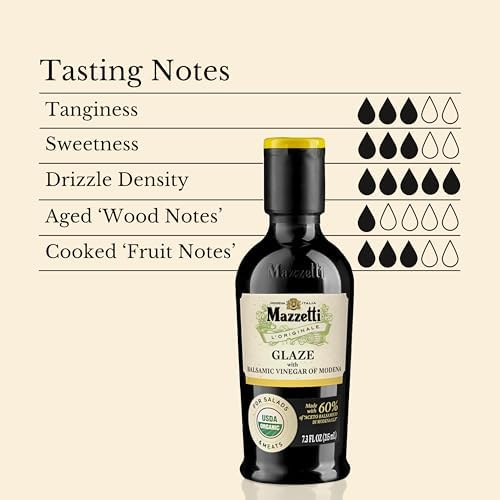 Mazzetti Organic Glaze Balsamic Vinegar of Modena PGI, 7.3 Fl Oz, Versatile, Thick & Tangy, Perfect for Drizzling, USDA Organic, Crafted in Italy